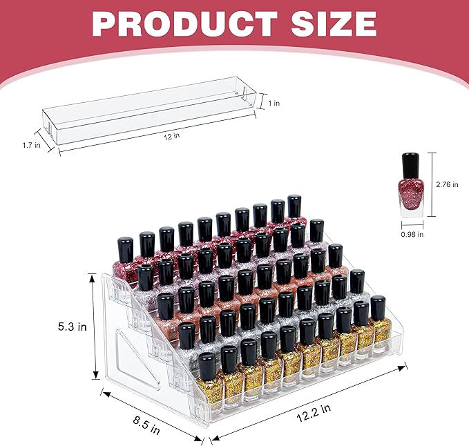5-Tier Clear Acrylic Nail Polish Storage, Holds 40-80 Bottles, Multi-Purpose Nail Polish Rack, Sunglasses, Essential Oils and Cosmetics