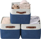 DECOMOMO Storage Bins, Large Fabric Storage Baskets for Shelves, Decorative Linen Closet Organizer, 15 x 11 x 9.5 inches (Navy Blue & White, 3 Pack)