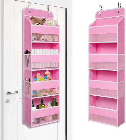 TYMENSH Over The Door Hanging Organizer with 4 Large Pockets – Closet, Bathroom, Nursery, Bedroom, Dorm Storage for Toys, Cosmetics, and Baby Essentials, Pink