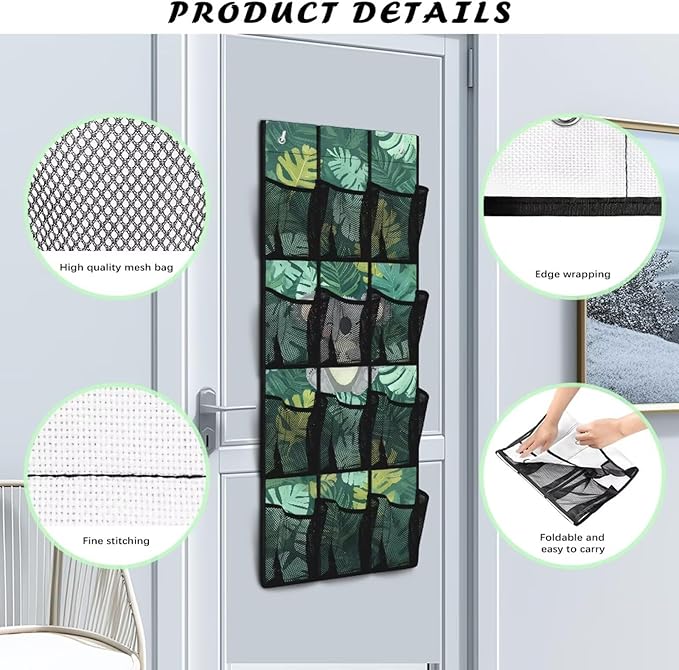 Cute Koala Door Hanger Organizer 12 Pockets Shoe Holder Hanger for Living Room Green Over The Door Shoe Organizer Space Saving Wall Hanging Storage for Bedroom