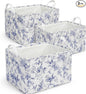 Blue Floral Storage Basket, Kids Large Flowers Storage Bins Box with Handles, Girls Shelf Basket Ideal for Room Nursery Decor, Books, Organizing Clothes, Toys (Blue floral)