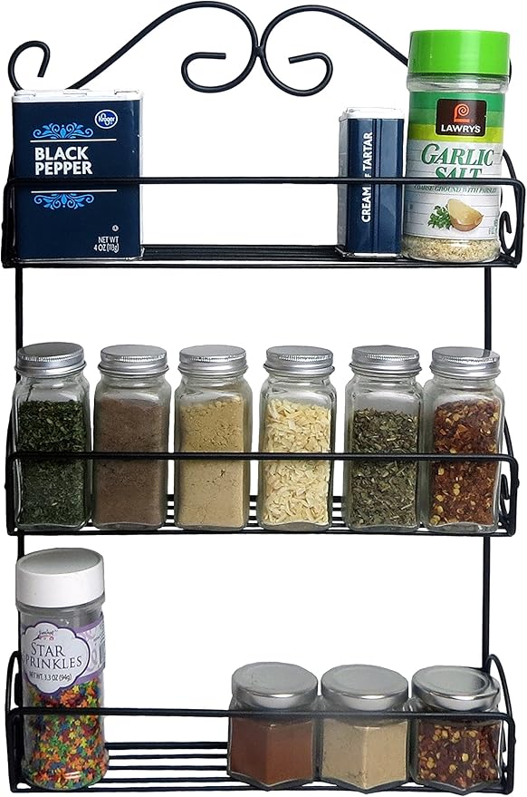 DII Farmhouse Vintage Decorative Metal Pantry Spice Rack Organizer, 11Lx2.6Wx18H, 3 Tier Spice Rack - Rustic