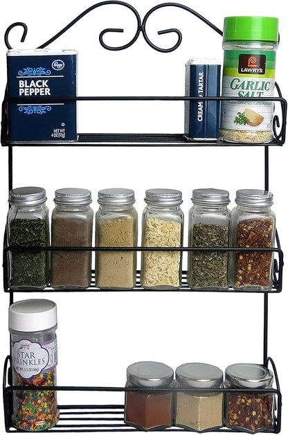 DII Farmhouse Vintage Decorative Metal Pantry Spice Rack Organizer, 11Lx2.6Wx18H, 3 Tier Spice Rack - Rustic