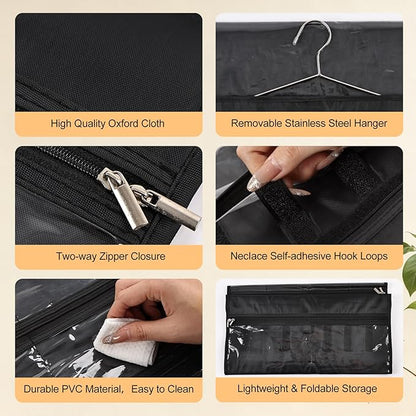Hanging Jewelry Organizer Storage Roll 41 Pockets and 7 Necklace Hooks with Detachable Hanger Double-Sided Foldable, Travel Jewelry Holder for Earrings, Rings, Bracelets, Hanging on Closet, Wall, Door