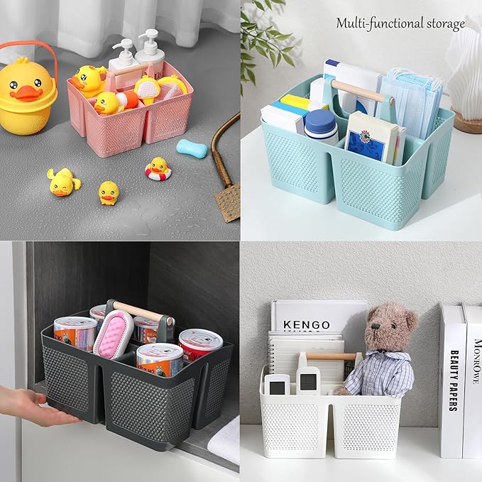 rejomiik Portable Shower Caddy Basket Plastic Cleaning Caddy Organizer Storage Tote with Handle for Bathroom, College, Dorm Room Essentials, Grey