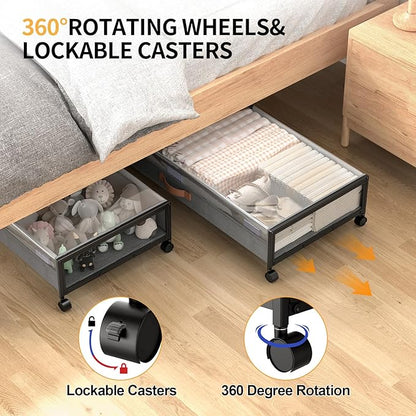 Under Bed Storage Containers with Wheels Large Underbed Shoes Blankets Clothes Toy Storage Drawers for College Dorms Bedrooms Nursery Rooms Organization (Grey 2 Pack, 7.5in height(36"x16.6"x7.48"))