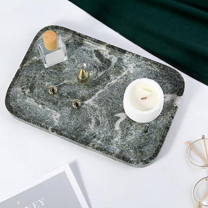Koville Marble Tray, 12"x8" Natural Marble Vanity Tray for Countertop Bathroom Kitchen Dresser, Marble Catchall Trays for Perfume Jewelry, Decorative Rectangular Tray Home Decor(Green)
