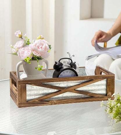 Wooden Toilet Tank Basket, Rustic Bathroom Decor Box, Farmhouse Toilet Paper Organizer Holder, Decorative Bathroom Storage Basket, Barn Door (Brown)