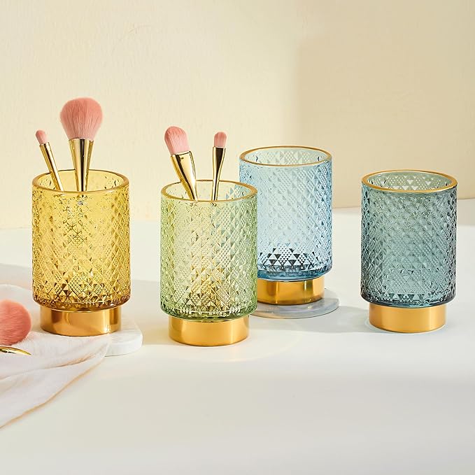 Makeup Brush Holder Organizer,Toothbrush Holders,Desk Pen Pencil Holder,Multifunctional Vintage Glass Brush Cup（A45-2-US）