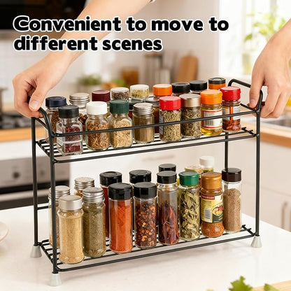 FMOACEN 2 Tier Spice Rack Organizer for Countertop Sturdy Metal Standing Spice Storage Shelf Rack Seasoning Organizer Holder for Home Kitchen Cabinet Bathroom Bedroom Pantry Vanity Black