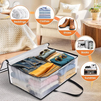 TasticTotes 8 Pack Clear Storage Bags for Comforter, Clothes & Bedding, Plastic Blanket Storage with Zipper and Handle, Moving Bags, Closet Organizer and Under-Bed Storage (90L)