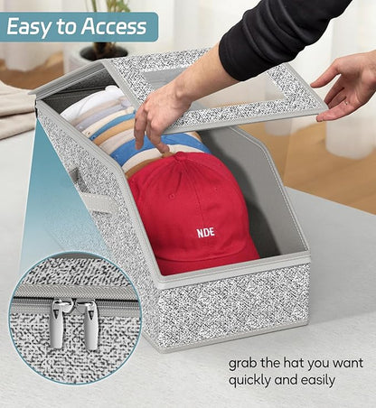 AOODA Stackable Hat Storage for Baseball Caps, Holds up to 12 Caps Hat Organizer for Closet, Sturdy Hat Boxes for Men with Cardboard, Grey