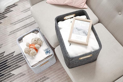 Collapsible Storage Bins Foldable Felt Fabric Storage Basket Organizer Boxes Containers with Handles Metal Handles for Nursery Toys,Kids Room,Clothes,Towels,Magazine (Dark grey）