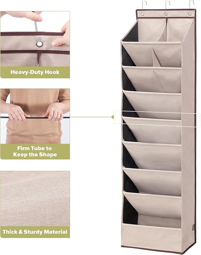 4 Pack Shoe Organizer with 6 Extra Large Pockets and 4 Large Pocket, Over the Door Sturdy Closet Storage Rack, Hanging Shoe Organizer for Shoes, Sneakers, Beige