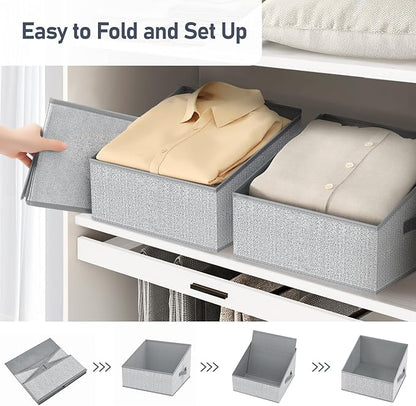 DIMJ Closet Storage Bins - Fabric Storage Baskets for Shelves, Collapsible Closet Organizers and Storage with Handles, Trapezoid Shelf Organization Storage Cubes for Purse, Toys, Books, Towel, Socks
