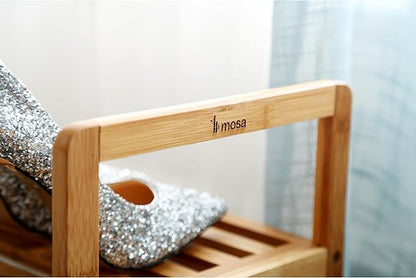 Mosa Natural Bamboo 2-Tier Shoe Rack (27.6" X 10.2" X 15.7"), Wood Shoe Shelf Wooden Shoe Storage Organizer
