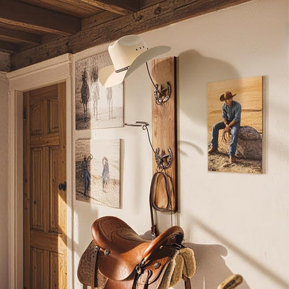 Cowboy Hat Rack for Wall Rustic Metal Cowboy Hat Holder 2 Pack Hat Hanger Western Wall Decor Horseshoe Hooks Storage Display Closet Bedroom Living Room Western Gift Antique Bronze
