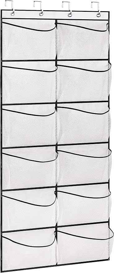 KIMBORA Over The Door Shoe Organizer 12 Large Mesh Pockets Boots Hanging Storage Shoe Rack for Closet White
