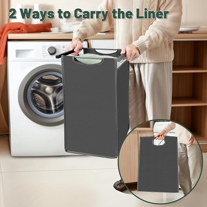 Sonharlar Laundry Sorter with Removable Bag, 16 Gallons Laundry Hamper with Adjustable Feet, Laundry Basket for Laundry Room, Bathroom and Bedroom(Grey and Charcoal Black)