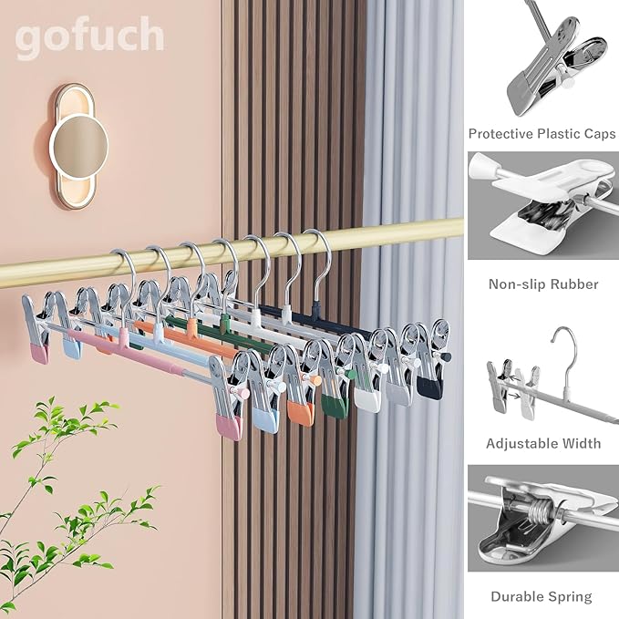 Pants Hangers with Clips, 8 Pack Heavy Duty Space Saving Pant Hangers for Closet Organizer, 12 Inch White Non Slip Clip Hangers for Jeans, Skirts, Shorts & Trousers, 360° Swivel Hook
