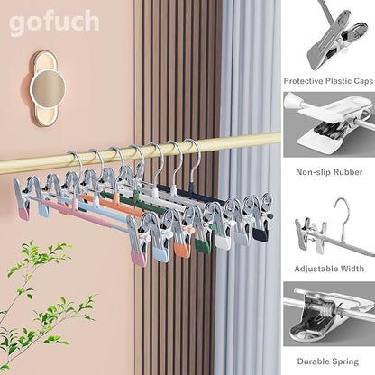 Pants Hangers with Clips - 8 Pack Heavy Duty, Non-Slip Adjustable Space Saving Skirt Hangers for Pants, Jeans, Shorts | Gray | 12 Inch