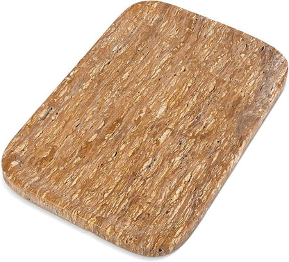 Karibiber Natural Marble Vanity Tray, 11.8" Travertine/Stone Bathroom Tray Countertop, Golden Stone for Perfume Jewelry Holder, Decorative Dresser Organizer, Storage for Kitchen Sink(Walnut Traver)