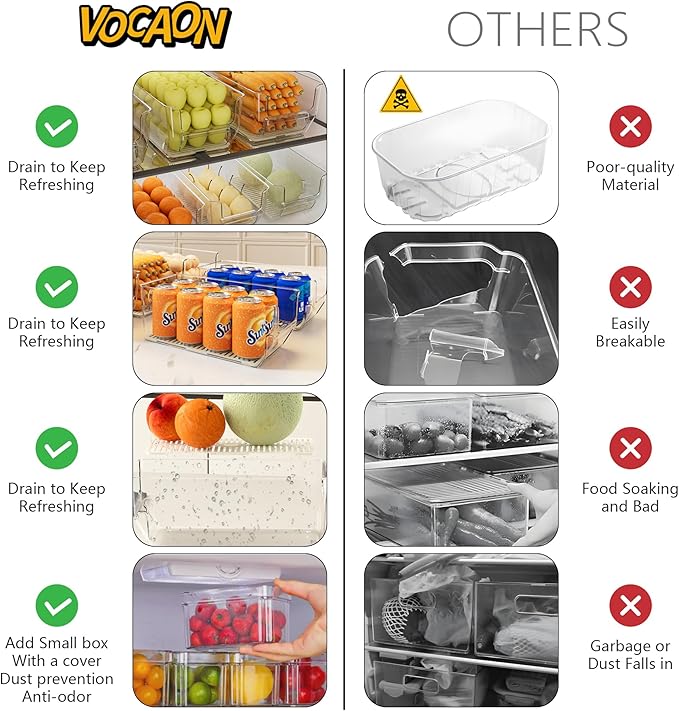 8Pcs Clear Plastic Storage Bins, Refrigerator Organizer Bins with Handles, Freezer Organizer Clear Organizing Bins, BPA-Free Fridge Storage Containers for Fridge, Freezer, Cabinet, Kitchen, Pantry