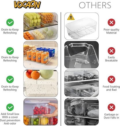 8Pcs Clear Plastic Storage Bins, Refrigerator Organizer Bins with Handles, Freezer Organizer Clear Organizing Bins, BPA-Free Fridge Storage Containers for Fridge, Freezer, Cabinet, Kitchen, Pantry