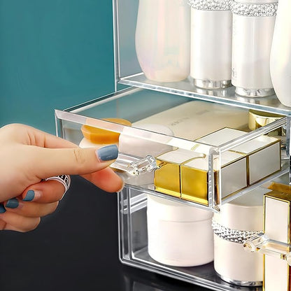 Clear Large Acrylic Makeup Organizer With Lid Cosmetic Storage Drawers Portable Makeup Organizers Dustproof And Waterproof Box For Women