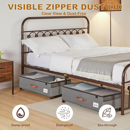 Under Bed Storage Containers with Wheels 9.5 inches Higher Under Bed Storage XXXL Underbed Shoes Blankets Clothes Storage Organizer 2 Pack Under the Bed Storage for College Dorms Bedroom Nursery Rooms