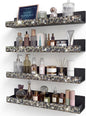 Nail Polish Wall Shelf -15 Inch Acrylic Black with Bling Leopard Print Sparkling Crystal Rhinestone, Essential Oil Organizer, Sunglasses Picture Display, Nail Polish Rack for Bedroom, Studio 4 Pack
