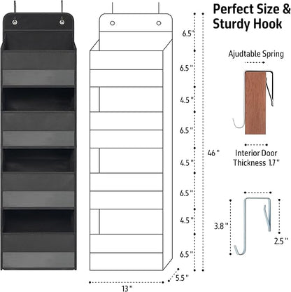 TYMENSH Over The Door Hanging Organizer with 4 Large Pockets – Closet, Bathroom, Nursery, Bedroom, Dorm Storage for Toys, Cosmetics, and Baby Essentials, Black