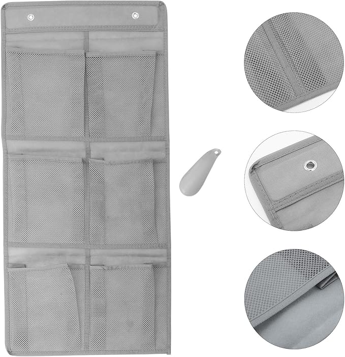 Wall Mounted Shoe Storage Rack with 6 Mesh Pockets over Door Hanging Shoe Organizer for Boots and Sneakers Includes Space-saving for Bedroom and Apartment
