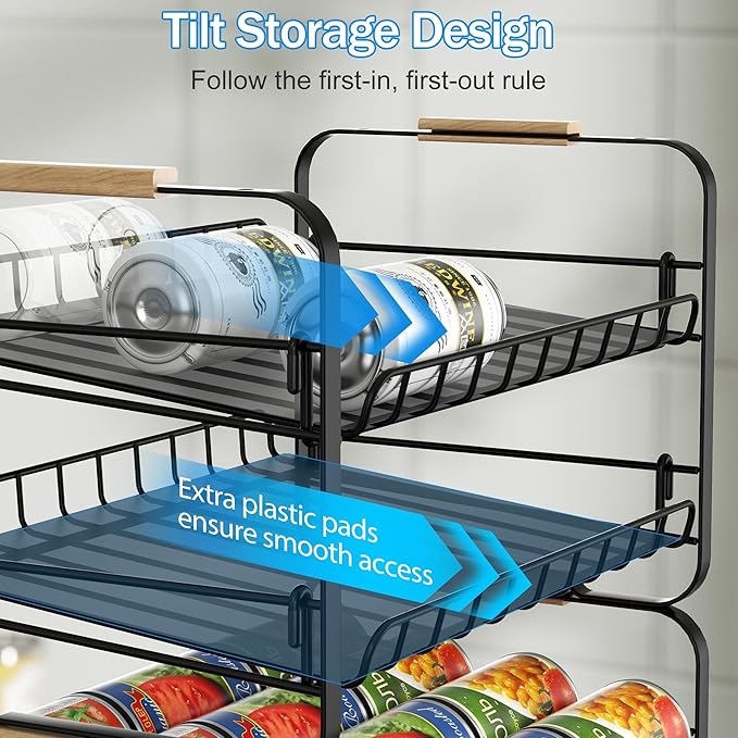 MAXIFFE 2-Tier Can Organizer for Pantry, 16.9"W × 11.5"D × 16.7"H, Stackable Metal Adjustable Hold 40 Cans Rack Storage Holder Dispenser for Soda Drinks Fruits, for Kitchen Countertop, 2 Pack Black