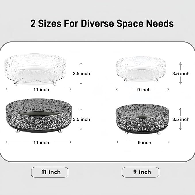 2Pcs Premium Lazy Susan Organizer,9&11in Turntable Organizer for Bathroom, Kitchen, Vanity, Countertop, Table Top, Cabinet, and Frige, Perfume, Skin Care, Makeup, Spice Organizer, 360° Rotating