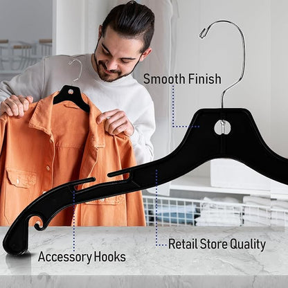 Victory Display Heavy Duty Black Plastic Hangers for Clothes | Space-Saving Slim Hangers with Swivel Hooks | Sturdy Plastic Hanger for Wardrobe Organization and Closet Storage | 17 inches | 100 Pack
