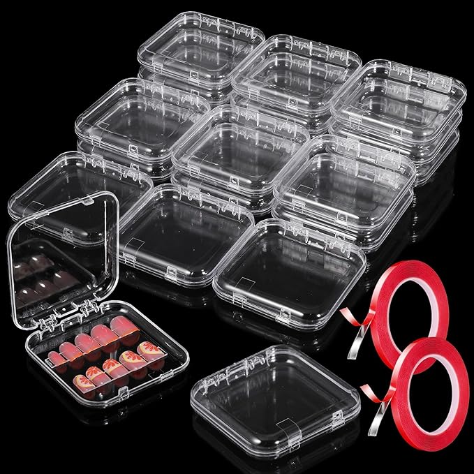 56Pcs Press On Nail Packaging Box Set with 10M Adhesive Tape Clear Acrylic Nail Case Display Organizer for Storage and Nail Art Business Salon Supplies