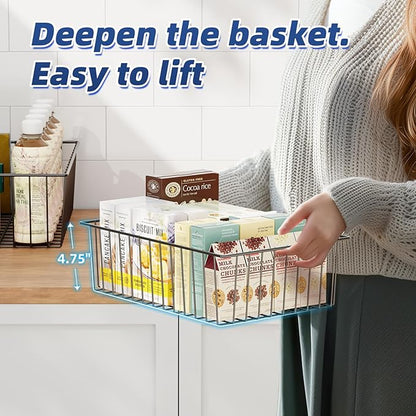 Simple Trending 6 Pack Large Wire Baskets for Organization, Metal Pantry Storage Baskets for Cabinet, Kitchen, Garage, Bathroom, Black