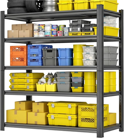 78''H Garage Shelving,3300LBS Heavy Duty Garage Shelving,36"W Industrial Shelving,Adjustable Storage Shelf Unit with Double Layer Posts for Garage,Basement,Warehouse,Commercial,Black 5 Tier