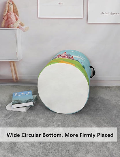 QUEENLALA Large Storage Basket,Laundry Hamper/Bathroom/Home Decor/Collapsible Round Storage Bin,Boys and Girls Hamper/Boxes/Clothing(Round-Forest Castle)