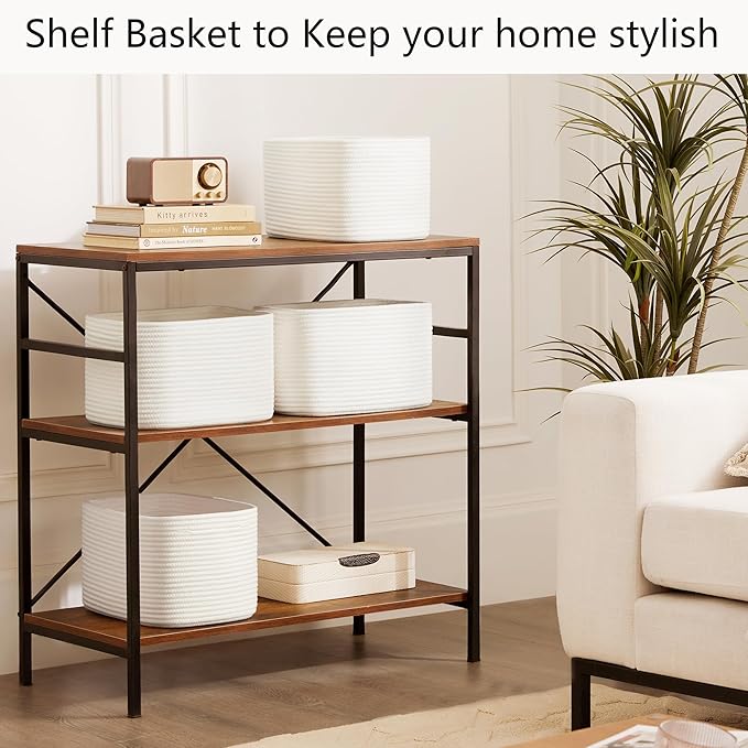 Storage Baskets for Shelves White Rope Basket for Organizing 4 Pack Rectangle Toy Bins for Nursery 12.7"Lx9"Wx7.9"H