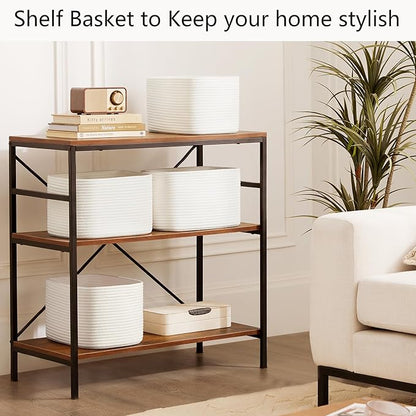 Storage Baskets for Shelves White Rope Basket for Organizing 4 Pack Rectangle Toy Bins for Nursery 12.7"Lx9"Wx7.9"H