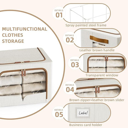 FHSQX 6 Pack Clothes Storage Bins - Foldable Storage Bins for Clothes Fabric Storage Box with Metal Frame (Cream White, 19.7x15.7x13.8 inch)