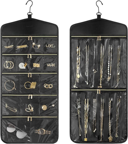 CHICECO Travel Jewelry Holder Organizer,Hanging Jewelry Organizer Storage with Zippered Pockets for Cloest,Jewelry Holder for Earrings, Necklaces（Black）