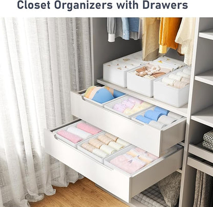 DIMJ Drawer Organizer Clothes - Underwear Organizer Small Sock Organizer Box Dresser Organizer,Drawer Dividers for Baby Clothes,Bra,Socks, Belt, Tie, Set of 6,White
