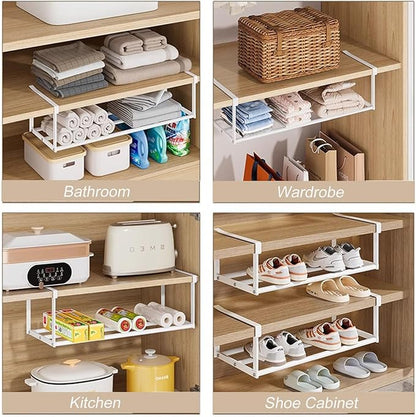 Hanging Shoe Organizer for Closet, Expandable Rack Organizer Under Cabinet Shelf - for Kitchen, Book or Clothing Storage and Organization. (White-1Pcs)
