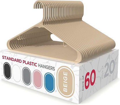 Sharpty Plastic Hangers Clothes Hangers for Clothing, Closet, Coats & Shirts - Durable & Space Saving - for Everyday Standard Use, Room Essentials & Basics - 60 Pack - Beige
