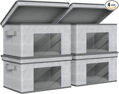 Univivi Fabric Foldable Storage Bins with Lids Collapsible Storage Boxes Bins Organization Baskets for Home, Closet, Playroom, 14''x10''x8.3'' (Gray, 4-Pack)