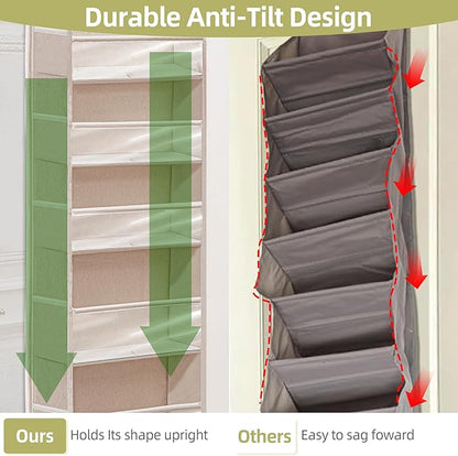 Door Shoe Organizer with 6 Extra Large Pockets and 12 Side Pockets, Large Capacity Hanging Storage Organizer with Clear Window for Shoes, Diapers, Beige, 6 Layers, 2-Pack