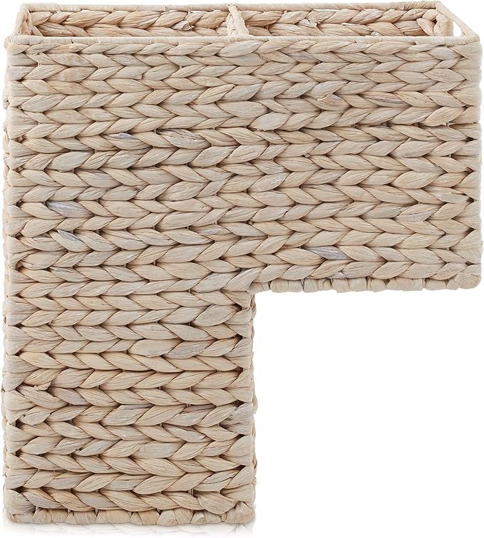 Casafield Stair Step Basket with Handles, Whitewash - Woven Water Hyacinth Staircase Basket Storage Bin Organizer
